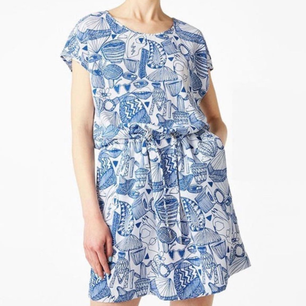 Monki Blue & White Abstract Graphic Print Mini Dress. Size XS. - Picture 3 of 5